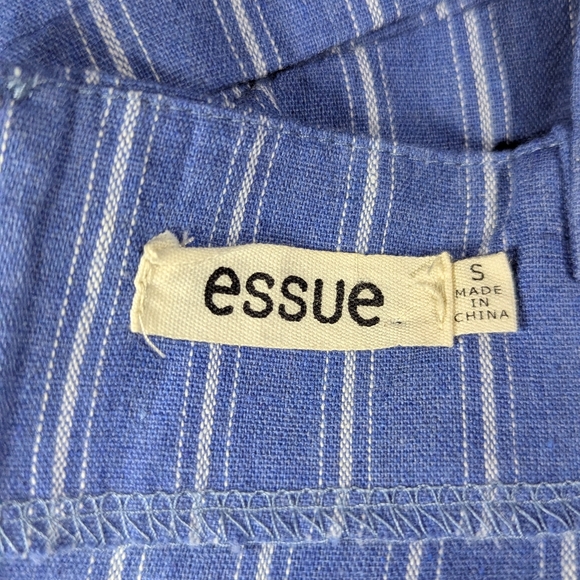 essue Cold Shoulder Cotton Blend Denim Blue White Jumpsuit Women’s Size Large - Picture 7 of 11